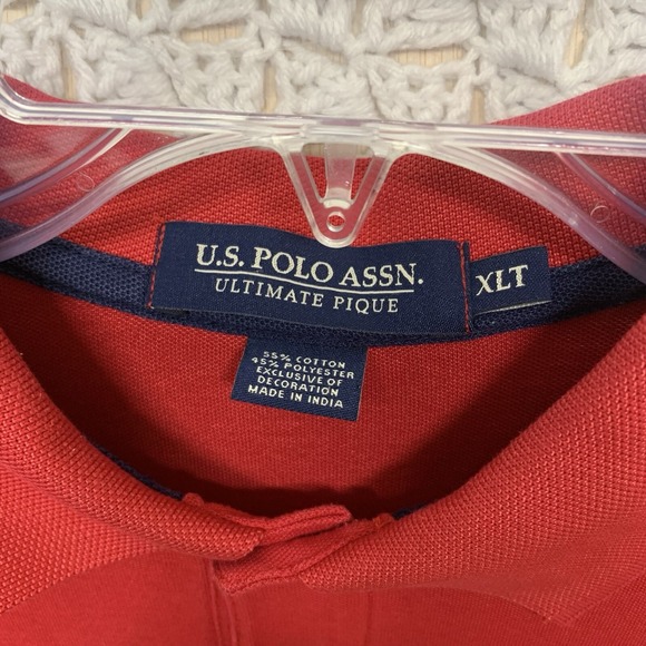 US Polo Assn Ultimate Pique Polo Shirt Mens XL‎ Tall Red Cotton Blend - Picture 3 of 7